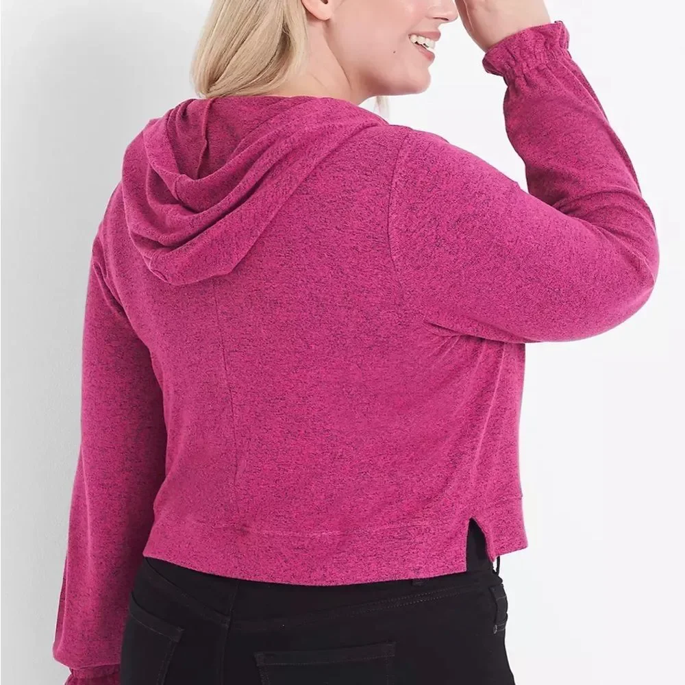 Lane Bryant hot pink relaxed long blouson sleeve hoodie crop sweater size 14/16